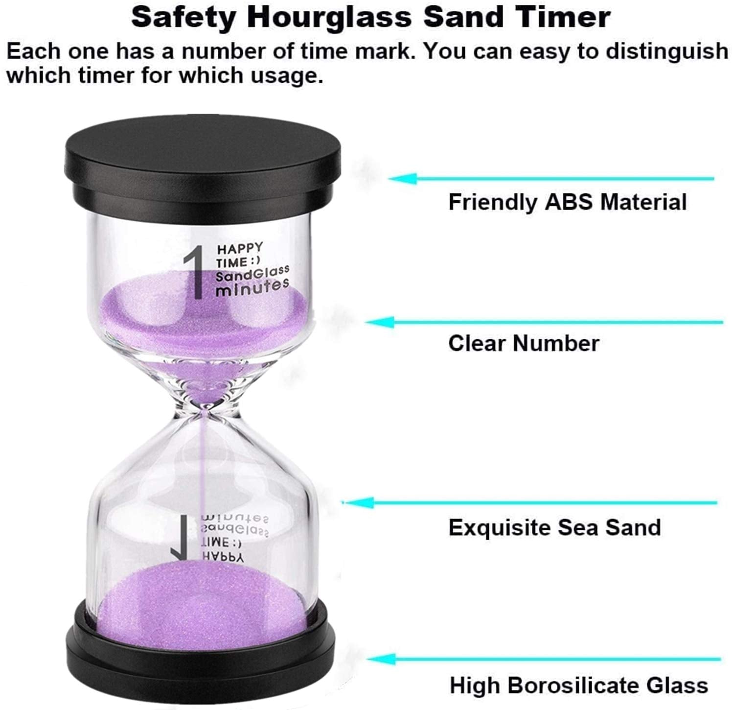 Suliao Hourglass 1 Minute Sand Timer: Colorful Sand Watch 1 Min, Purple Sand Clock, Small Reloj De Arena 1 Minuto, Plastic Hour